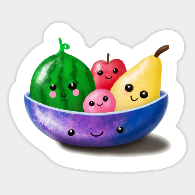 Cute bowl of happy fruits Sticker by valsevent